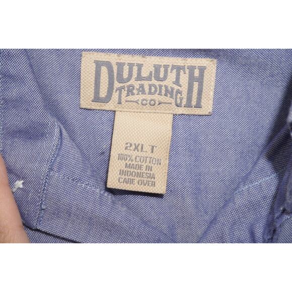 Duluth Trading Co Short Sleeve Button Down Shirt Blue Chambray 2XLT Cotton - Picture 3 of 5
